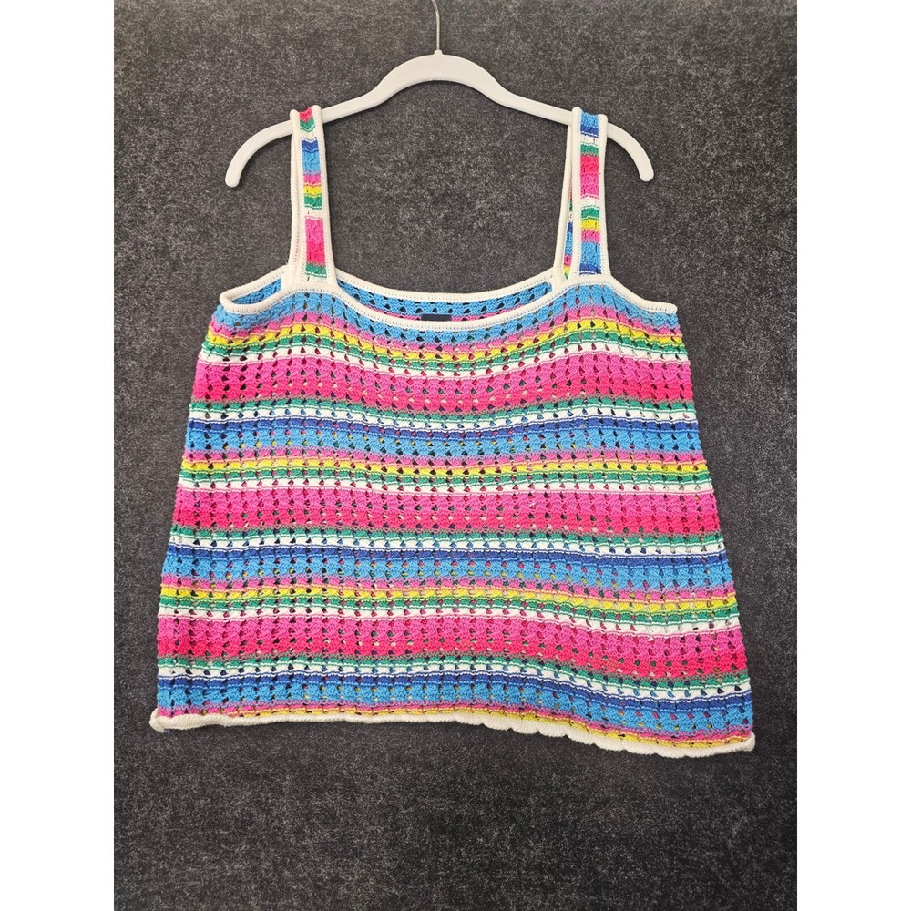 Gap Crochet Knit Tank Top Womens XL Multicolor Striped Boho Retro Festival Y2K